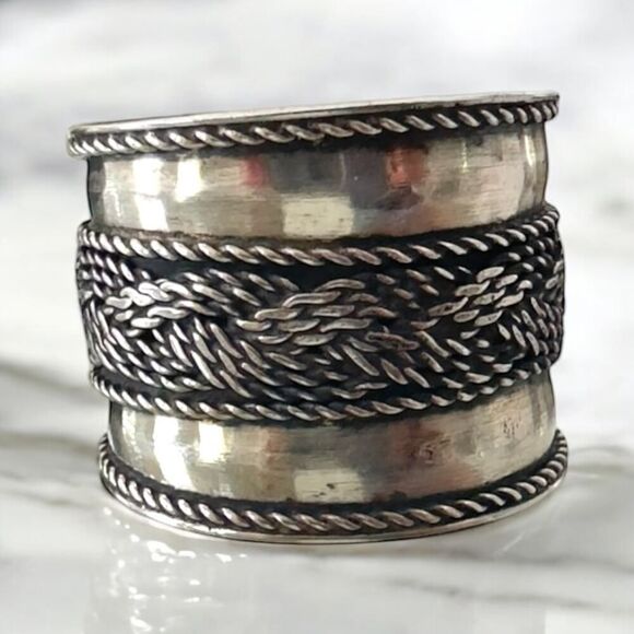 Sterling Silver Wide Band Bali Ring - Picture 1 of 6